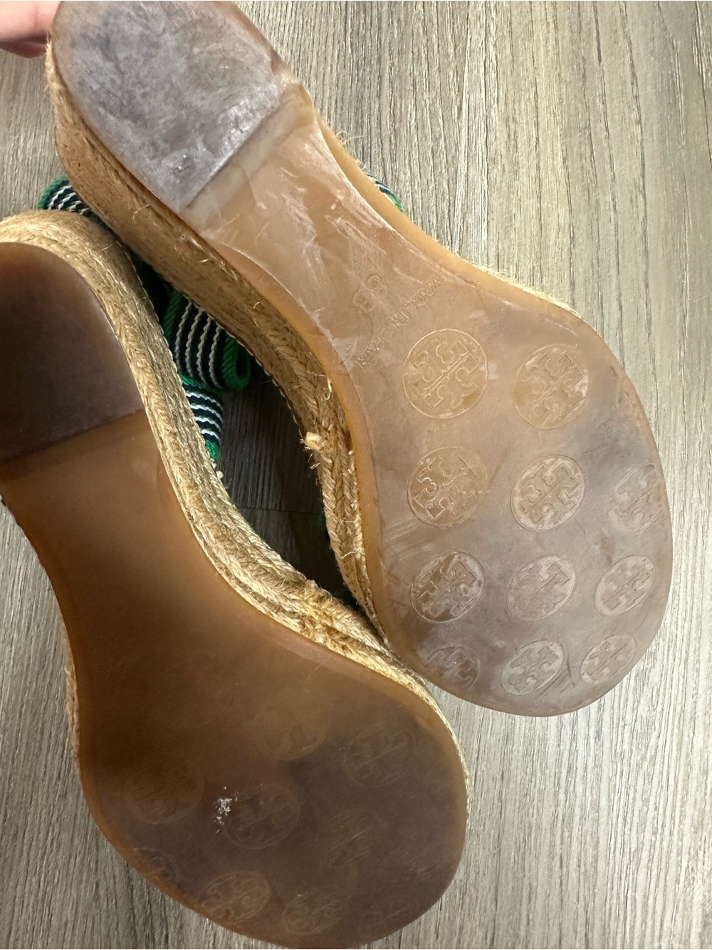 Tory Burch Green Sandal Wedges Frieda Striped Espadrille Size 8 Preppy Resort - Picture 4 of 8